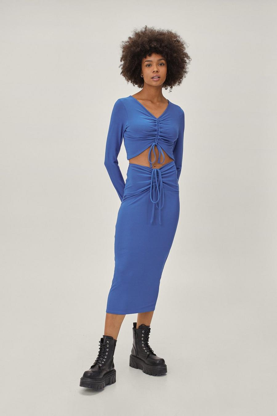 Ruched Front Crop Top and Midi Skirt Co-ord